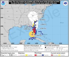 The National Hurricane Center will start using a new cone graphic for storms that will better ‘convey wind hazard risk inland in addition to coastal wind hazards.’ (COURTESY)