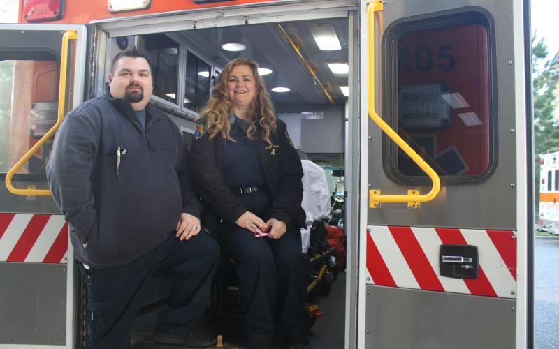 Robert “Andy” Wilson and Jane Hair Meiras, Century Ambulance Service employees, were recently recognized by the Florida Ambulance Association as inaugural 2020 Florida Star of Life award recipients. (TONY BRITT/Lake City Reporter)