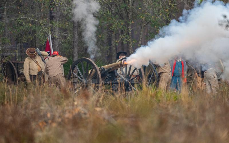 Confederate and Union re-enactors went to war Sunday at the original Olustee battlefield in Baker County. True to history and form, the South won the battle, the biggest fought in Florida during the war. (RAY CARPENTER PHOTOGRAPHY/Special to the Reporter) 