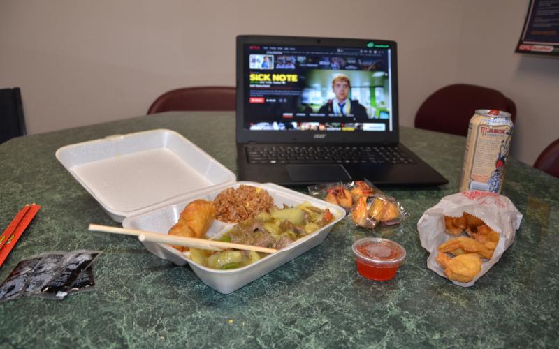 This curry beef combo had to be ordered to-go late Friday afternoon. In addition to the ban on on-site dining, the governor shut down all gyms and banned non-essential medical procedures. (CARL MCKINNEY/Lake City Reporter)