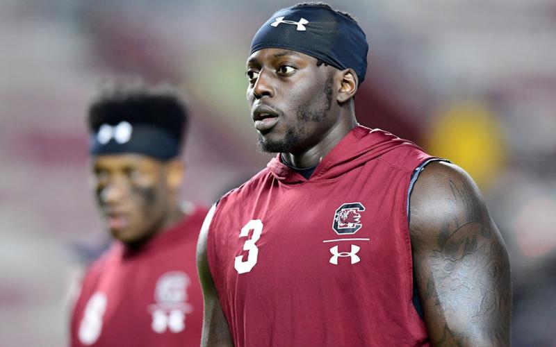 Javon Kinlaw of the South Carolina Gamecocks warms up before their game against the Appalachian State Mountaineers at Williams-Brice Stadium on Nov. 9, 2019 in Columbia, S.C. (JACOB KUPFERMAN/Getty Images/TNS)