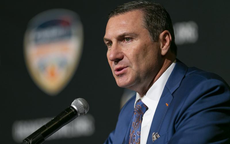 Florida Gators head coach Dan Mullen speaks to the media about the 2019 Orange Bowl during a press conference at the Hard Rock Hotel on Dec. 11, 2019, in Hollywood. (MATIAS J. OCNER/Miami Herald/TNS)
