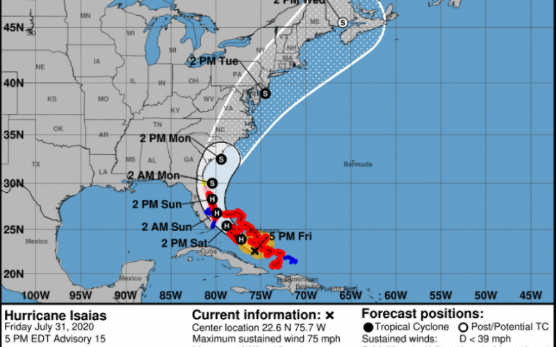 Hurricane Storm Isaias is tracking east towards the Atlantic Ocean, but is still expected to bring rain to Columbia County. (NOAA)