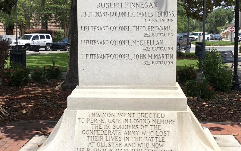 The Confederate monument at Olustee Park in downtown Lake City is pictured. (FILE)