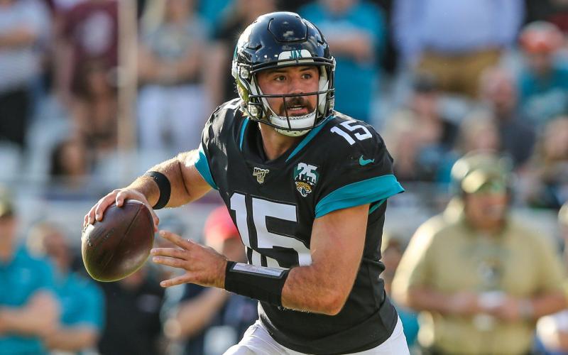 Jacksonville Jaguars quarterback Gardner Minshew (15) looks for a receiver during a game against the Tampa Bay Buccaneers at TIAA Bank Field on Dec. 1, 2019, in Jacksonville. (TNS FILE PHOTO)