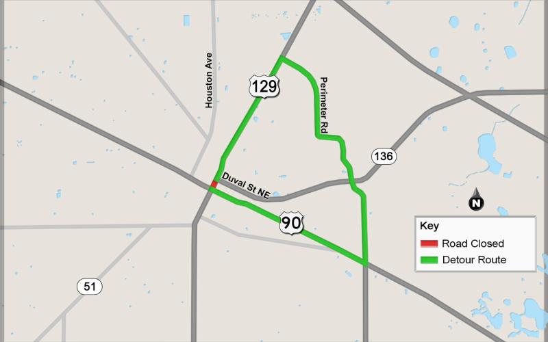 During the closure of U.S. 129 in downtown Live Oak, traffic will be detoured along U.S. 90 and County Road 49 (Perimeter Road). (Florida Department of Transportation)