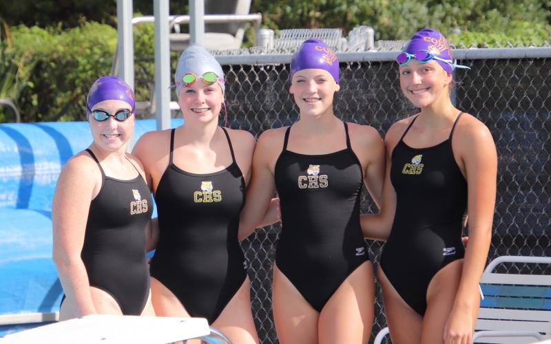 Mackenzie Conklin, Kaydence Clark, Abigail Schuler and Isabelle Glenn will swim on Columbia's 200 medley relay team and 200 freestyle relay team at regionals. (SHELBY CONKLIN/Special to the Reporter)