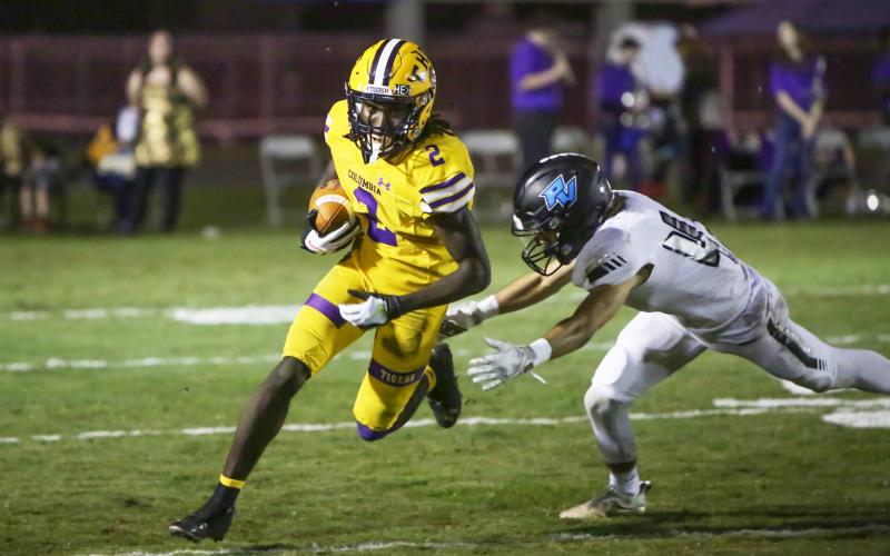 Columbia receiver Jaden Williams runs up the field after a catch against Ponte Vedra during last Friday’s Region 1-6A playoff game. (BRENT KUYKENDALL/Lake City Reporter)