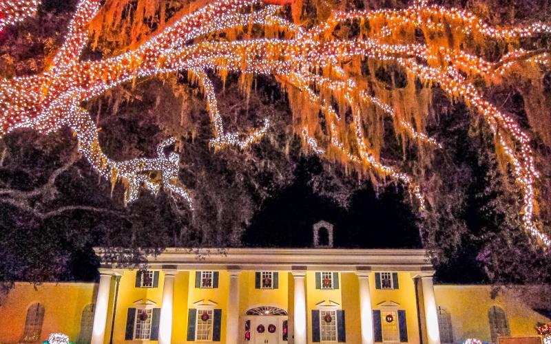 The Stephen Foster Memorial Museum, dressed in splendor with Christmas lights during a previous Festival of Lights event at the state park. (JOHN STOKES/Special to the Reporter)