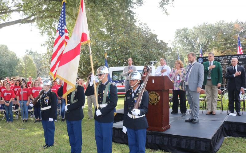 Columbia High School JROTC color guard cadets present the colors for the 2018 Memorial Day Service at the Lake City VA  Medical Center. Columbia High School JROTC cadets will present the colors at the Daytona International Speedway on Feb. 12 leading up to the Next Era Energy 250 truck race. (FILE)