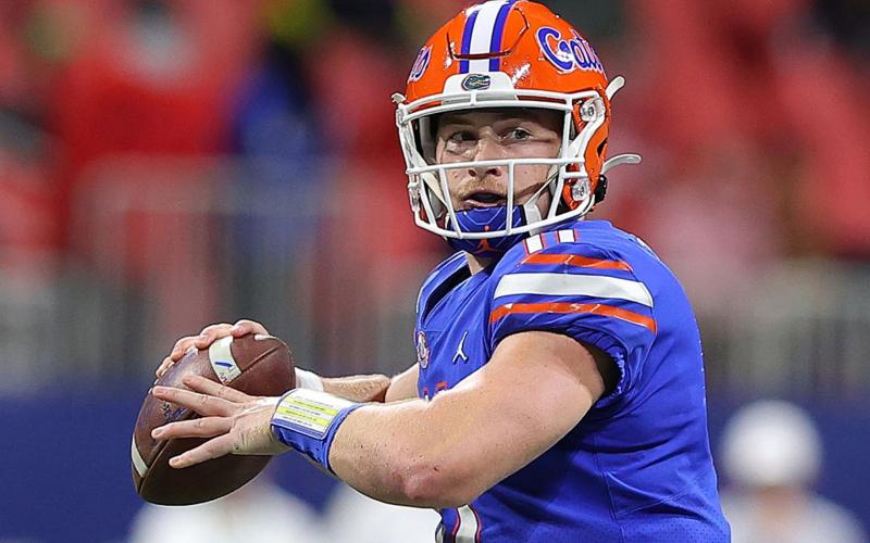 Florida Gators quarterback Kyle Trask looks to pass against the Alabama Crimson Tide during the second half of the SEC Championship at Mercedes-Benz Stadium on Dec. 19 in Atlanta, Georgia. (Photo by KEVIN C. COX/Getty Images/TNS)
