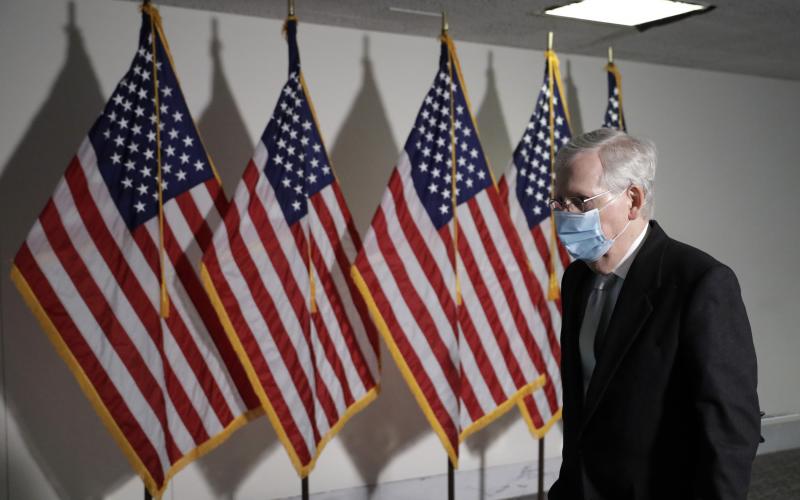 Senate Majority Leader Mitch McConnell (R-Kentucky) departs after the Republican policy luncheon on Nov. 18 on Capitol Hill in Washington, D.C. (YURI GRIPAS/Abaca Press/TNS)