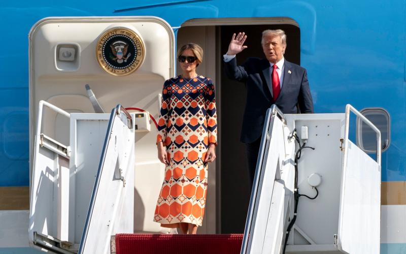 Opting to skip Inauguration Day festivities for President Joe Biden, former president Donald Trump and first lady Melania Trump arrived Wednesday at Palm Beach International Airport in West Palm Beach. (GREG LOVETT/Palm Beach Post/TNS)