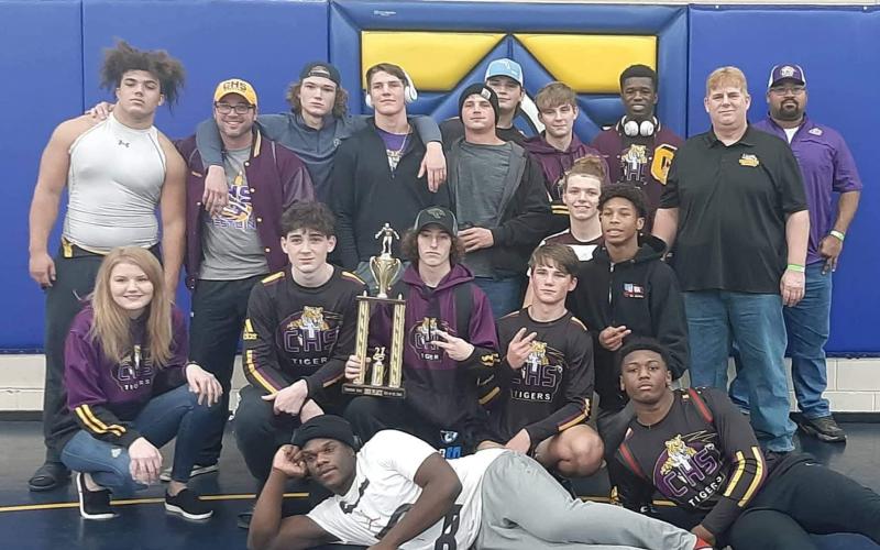 Columbia’s wrestling team place second at the Fernandina Beach Duals on Saturday. (COURTESY)