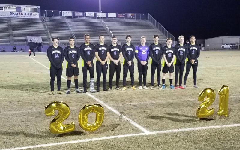 Columbia’s boys soccer team held Senior Night on Tuesday. Trey Hingson (from left), Marcos Medina Rodriguez, Daniel Lee, Bryant Rigdon, Cole Wehrli,  Ben Engle, Colby Strickland, John Saucer, Zach Dicks, Zack Strickland and Angel Gabriel-Perez were all recognized before the game. (COURTESY)