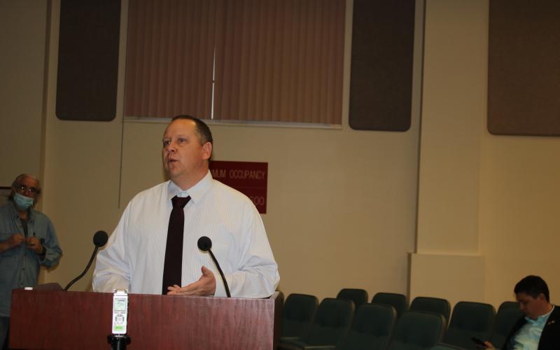 Chris Greene, the chairman of Lake City’s utility advisory committee, discussed a joint committee with county representation at the county meeting Thursday. (TONY BRITT/Lake City Reporter)