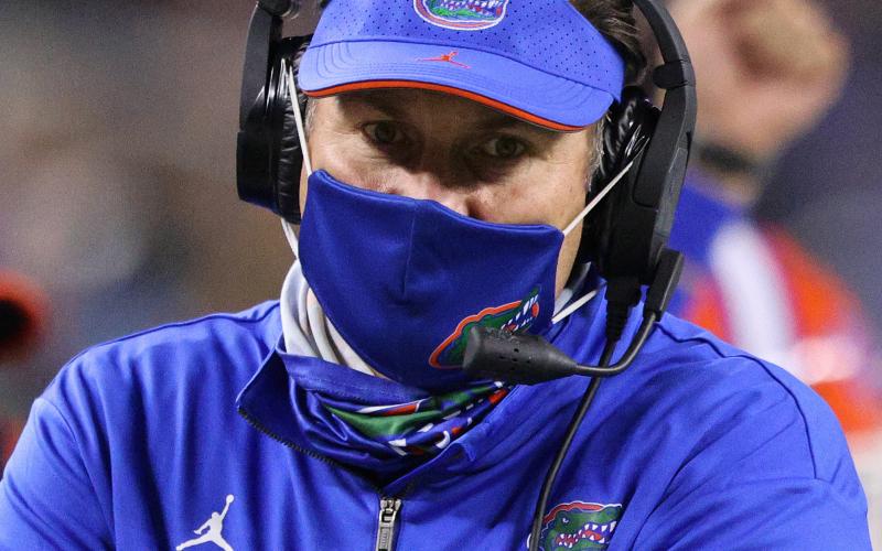 Florida head coach Dan Mullen looks on during the third quarter against Oklahoma in the Cotton Bowl at AT&T Stadium on Dec. 30, 2020, in Arlington, Texas. (RONALD MARTINEZ/Getty Images/TNS)
