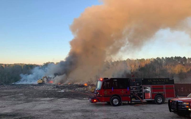A fire at a Suwannee County landfill caused a lot of smoke and visibility issues on Interstate 10. (COURTESY SUWANNEE FIRE RESCUE)