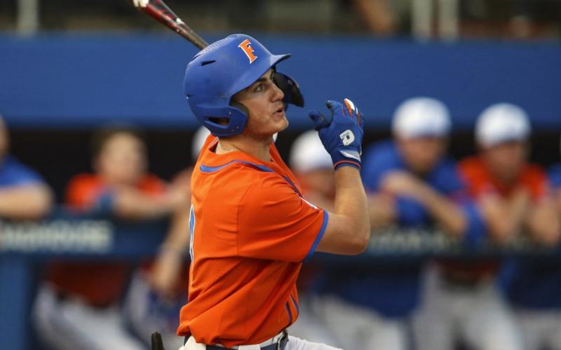 Florida outfielder Jud Fabian bats during a against Florida A&M last season in Gainesville. The Gators are in a familiar place as the consensus No. 1 team in the preseason. Fabian might be the best position player in the country. (AP FILE PHOTO)