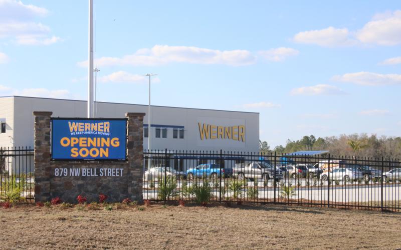The Werner Enterprises Lake City terminal, at 879 NW Bell Street, on the northern outskirts of Lake City opened Thursday morning. The 91,000-square foot building is situated on 36 developed acres and has the latest amenities to enhance the work life of the company’s professional drivers and is the result of a collaboration between the City of Lake City, Columbia County and Werner. The project represents a $30 million capital investment by Werner. (TONY BRITT/Lake City Reporter)