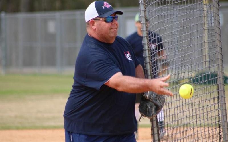 Suwannee County Fire Chief Eddie Hand delivers a pitch in a previous year’s Hometown Heroes’ softball game benefiting Vivid Visions, a certified domestic violence shelter. In addition to the first responders’ game, this year’s event will feature a 12-team coed tournament. (SUWANNEE DEMOCRAT FILE)