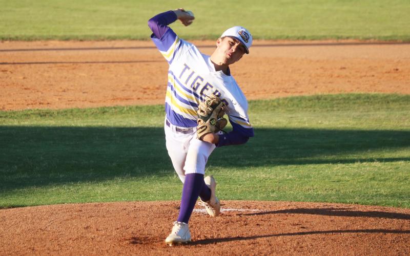 Columbia pitcher Grant Bowers pitches against Lake Weir on Friday night. (JORDAN KROEGER/Lake City Reporter)