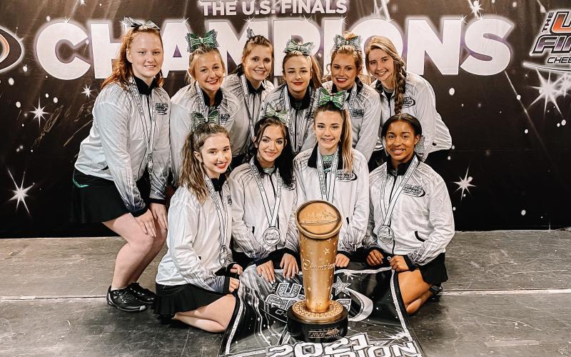 The Suwannee Spirit Crush team is pictured: Carlie Moon (top row, from left), Sophie Jackson, Katie Otterbine, Brianna King and Halleigh Ray Harris; Lindsay Self (bottom row, from left)) Emily Mrvica, Brooklynn Howard, Mackenzie Thomas and Zamaria Granado. (COURTESY)