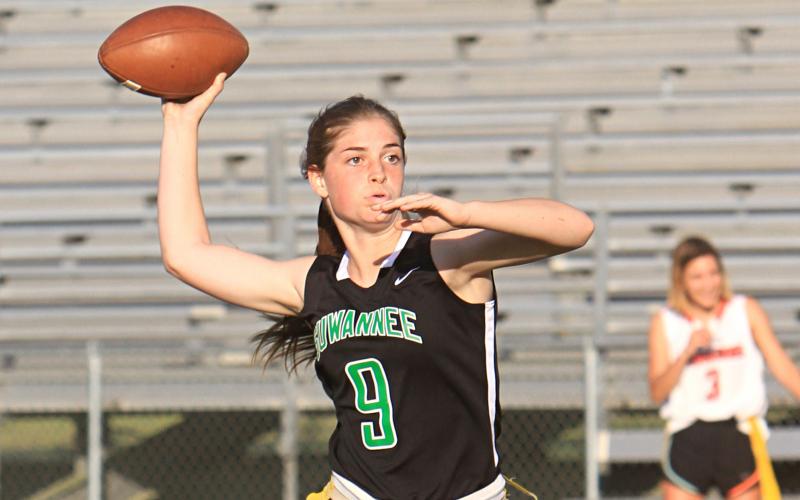 Suwannee quarterback Maci Campbell throws a pass against Bradford on March 15. (PAUL BUCHANAN/Special to the Reporter)