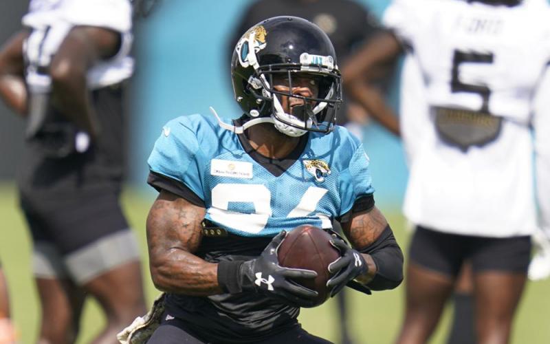 Jacksonville Jaguars wide receiver Tavon Austin runs after a reception during practice on Saturday in  Jacksonville. (JOHN RAOUX/Associated Press)