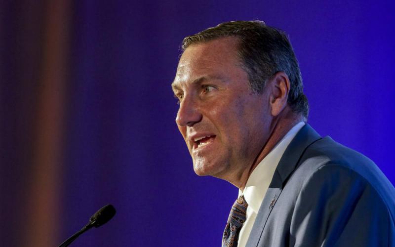 Florida head coach Dan Mullen speaks to reporters during SEC Media Days on July 19 in Hoover, Ala. (BUTCH DILL/Associated Press)