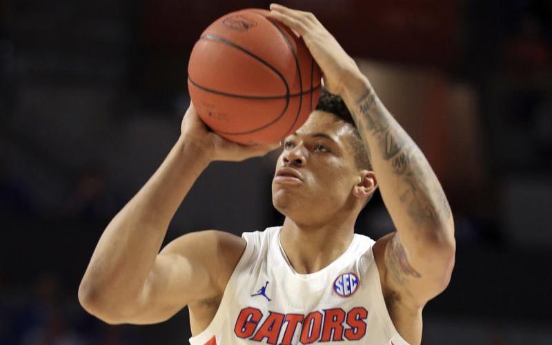 Florida forward Keyontae Johnson (11) takes a shot against Baylor on Jan. 25, 2020, in Gainesville. Johnson hasn't practiced or played since collapsing on the court last December. (AP FILE)