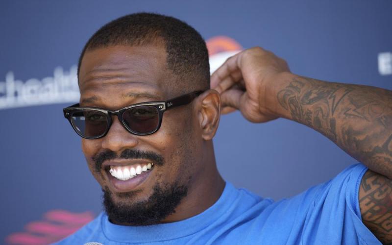 Denver Broncos outside linebacker Von Miller responds to a question during a news conference on Sept. 16 at the NFL football team's headquarters in Englewood, Colo. (DAVID ZALUBOWSKI/Associated Press)