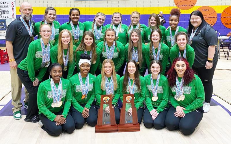 Suwannee’s girls weightlifting team won the state title in the snatch and finished runner-up in the traditional at the Class 1A state meet on Saturday at Port Saint Joe High School. (COURTESY)