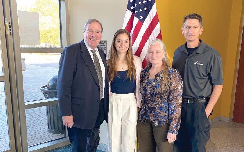 Branford High senior Nathalia Veal has received an appointment to the United States Air Force Academy from U.S. Rep. Neal Dunn (left). Pictured with Veal and Dunn are Veal’s parents, Karen and William Veal. (COURTESY)