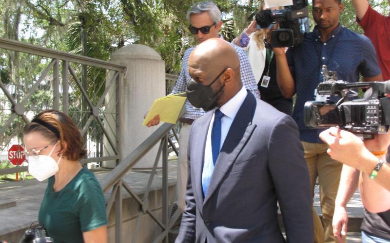 Former Democratic gubernatorial candidate Andrew Gillum leaves the federal courthouse in Tallahassee after pleading not guilty on Wednesday. (RYAN DAILEY/News Service of Florida)