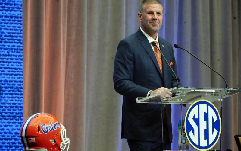 Florida head coach Billy Napier speaks during SEC Media Days on Wednesday in Atlanta. (JOHN BAZEMORE/Associated Press)