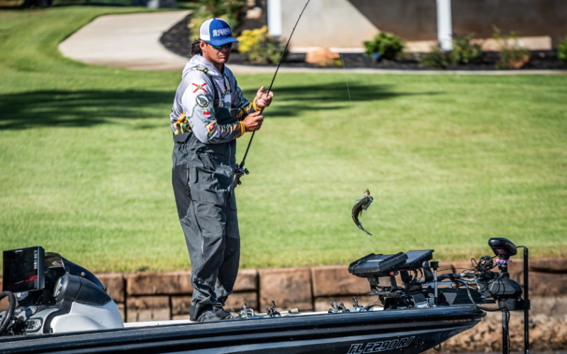 FGC's Seth Slanker reels in a fish on Lake Greenwood during the Bassmaster College Classic Bracket final on Monday in Greenville, S.C. (COURTESY)