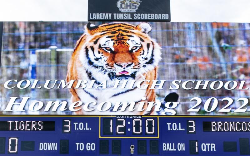 Columbia’s brand new Laremy Tunsil Scoreboard made its debut on Friday night. (JEN CHASTEEN/Special to the Reporter)
