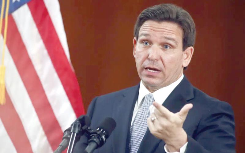 Florida Gov. Ron DeSantis answers questions following his State of the State address March 7 in Tallahassee. (PHIL SEARS/Associated Press)