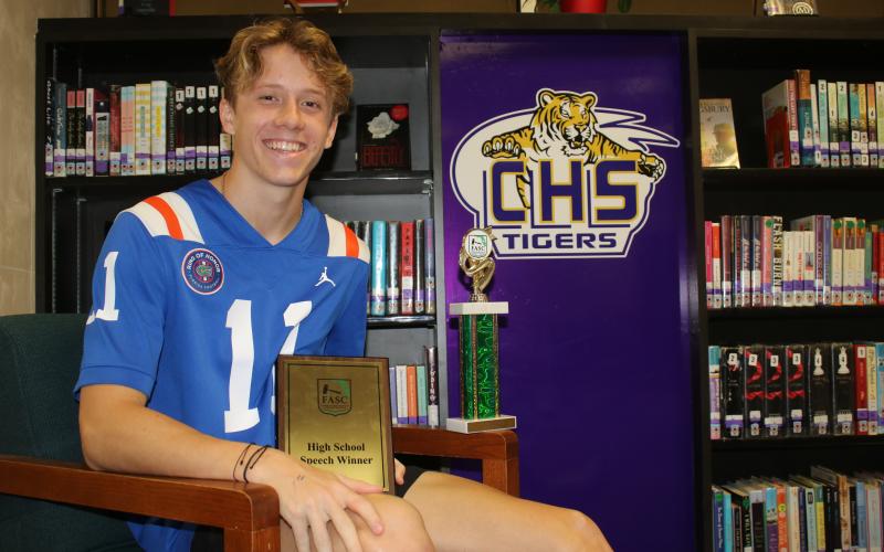 Andrew Hingson, a Columbia High senior, won the Florida Association of Student Councils’ speeach contest last month. (TONY BRITT/Lake City Reporter)