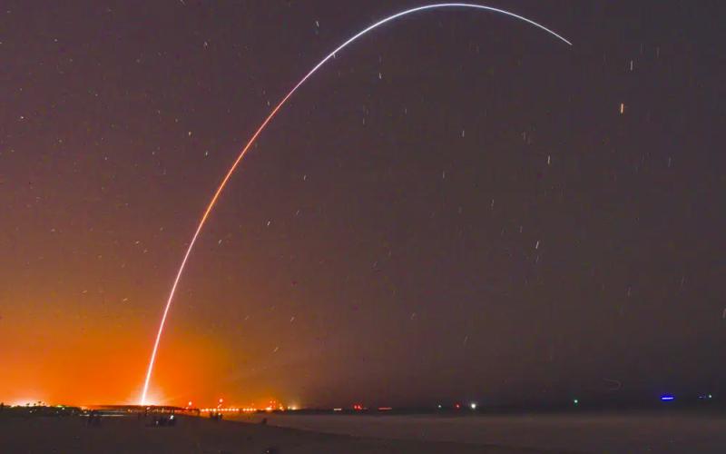 Relativity Space’s Terran 1 rocket launches from Launch Complex 16 at Cape Canaveral Space Force Station late Wednesday, March 22, 2023. The rocket is made almost entirely of 3D-printed parts. (MALCOLM DENEMARK/Florida Today via AP)