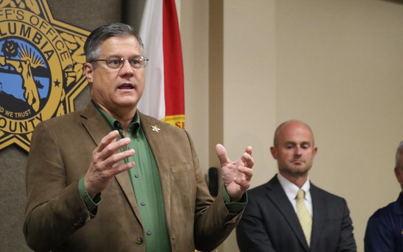Sheriff Mark Hunter speaks about the investigation that led to the arrest of Robert Lee Jackson during a press conference Friday. (JAMIE WACHTER/Lake City Reporter)