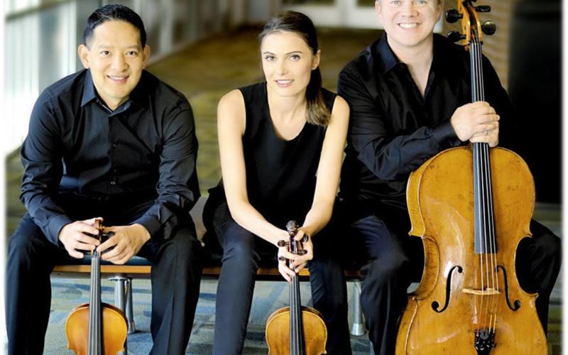 The Lawson Trio, which includes Aurica Duca, Clinton Dewing and Nick Curry, will perform Saturday in the final concert of the 2022-23 Community Concerts season. (COURTESY)