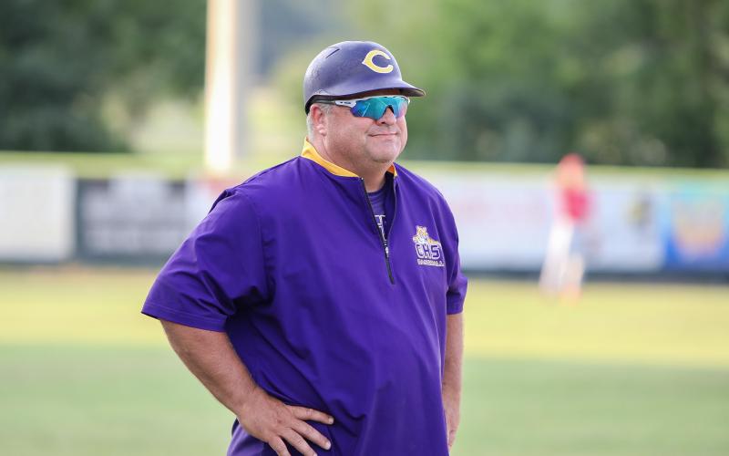 Columbia head coach Chris Howard watches the action against Pine Forest in the Region 1-5A quarterfinals on May 9. (BRENT KUYKENDALL/Lake City Reporter)