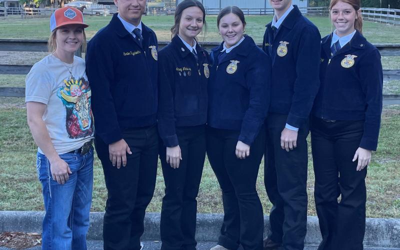 The Lafayette FFA Livestock Evaluation team finished eighth in the state. Team members include Advisor Tori Lyons (from left), Carter Higginbothom, Sidney Wimberley, Delaney Deadwyler, Peyton Ditter and Savanna King. (COURTESY)
