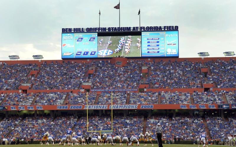 Florida quarterback John Brantley stands under center at the line of scrimmage against Tennessee on Sept. 17, 2011, in Gainesville. (AP FILE)