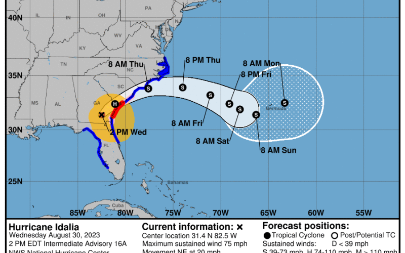 Hurricanes Idalia's track as of the 2 p.m. update. (NATIONAL HURRICANE CENTER)