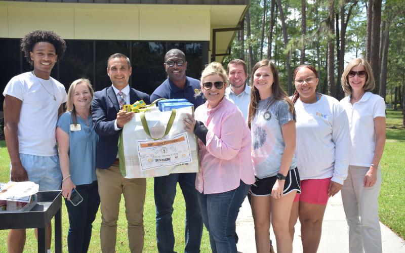 Kathy Hebda, the chancellor of the Florida College System, and Kimberly Reichey, the senior chancellor of the Florida Department of Education, dropped off food and supplies at Florida Gateway College on Thursday. (COURTESY FLORIDA GATEWAY COLLEGE)