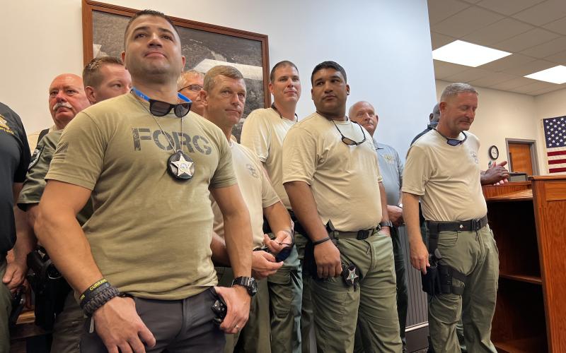Members of the Santa Rosa County Sheriff’s Office are recognized Tuesday at the Lafayette County Commission meeting. (JAMIE WACHTER/Lake City Reporter)