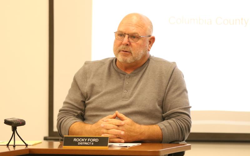 Columbia County Commissioner Rocky Ford speaks during Wednesday’s joint meeting. (JAMIE WACHTER/Lake City Reporter)